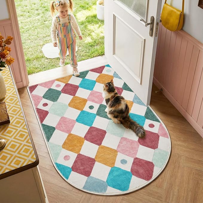 jinchan Macy Arched 3x5 Washable Kids Area Rug, Modern Colorful Checkered - Image 5