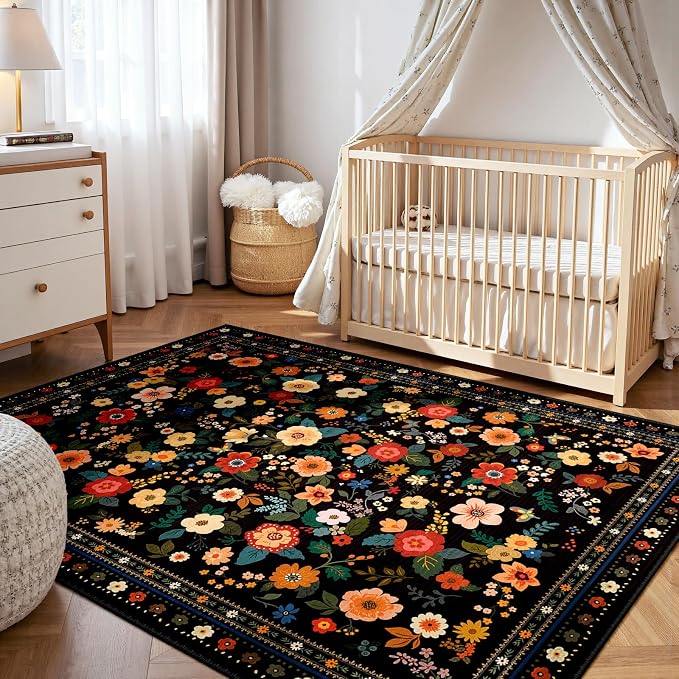 9x12 Area Rugs for Living Room Vacuum-Friendly Machine Washable Area Rug Flower - Image 8