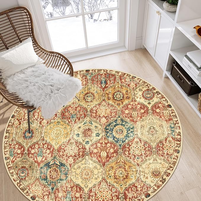 Lahome Moroccan Trellis Washable Round Area Rug, Soft Round Rugs 6ft Ultra-Thin by Lahome