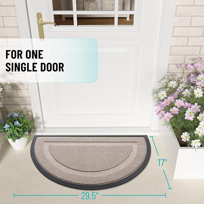 OLANLY Half Circle Door Mat Indoor Outdoor Entrance Welcome, Waterproof - Image 2