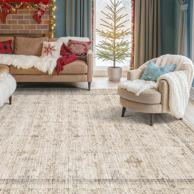 Washable Ivory 6x9 Living Room Rug, Non Slip Dinning Rugs - Image 8