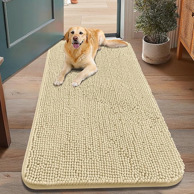 Smiry Dog Door Mat for Muddy Paws 48x30, Absorbent Dirt Trapper, Non-Slip by Smiry
