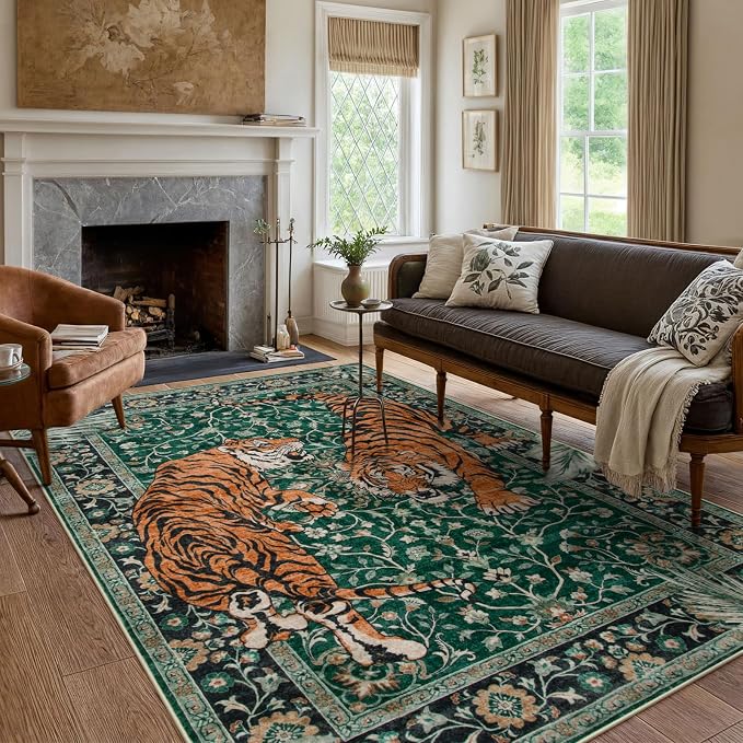 Moynesa Tiger 6x9 Area Rugs for Living Room, Boho Botanical Washable Dining - Image 8