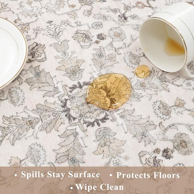 3x4 Entryway Rug Washable Non-Slip–Boho Floral Stain-Resistant Small Area Rug - Image 5