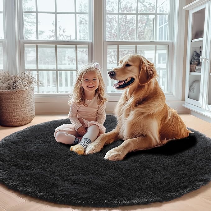 ONASAR Black Round Rugs 7ft for Living Room, Fluffy Bedroom Circle Area Rug - Image 7
