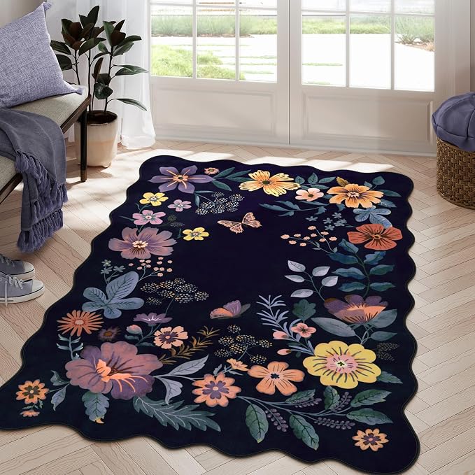Lahome Floral Washable Rugs for Bedroom, 4X6 Area Rug Ultra-Thin Soft Living by Lahome
