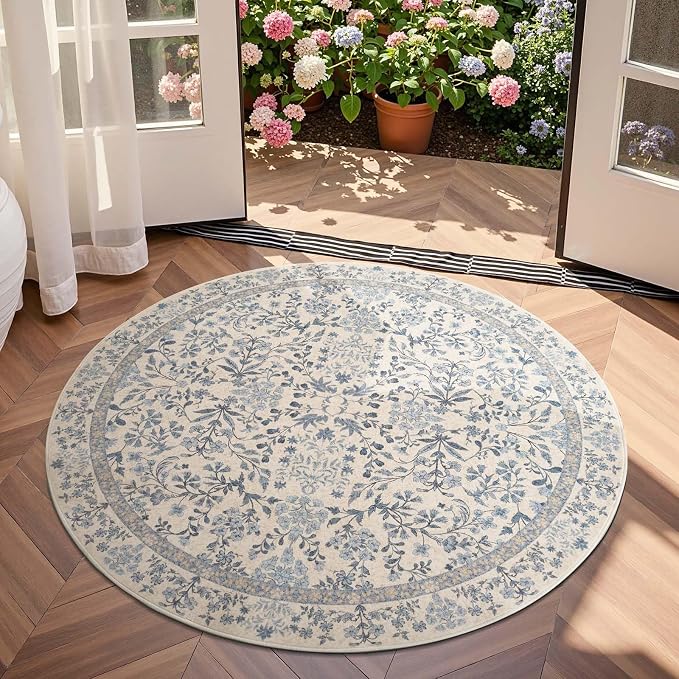 jinchan Zenith Round Rug 5ft Area Rug Soft 5'Round Floral Aesthetic Rug - Image 3