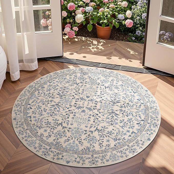 jinchan Zenith Round Rug 4ft Area Rug Soft 4'Round Floral Aesthetic Rug by JINCHAN