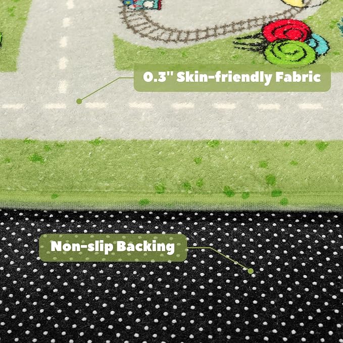 LIVEBOX Green Kids Rug for Kids Room, Non-Slip Soft Toy Car Rugs for Baby - Image 3