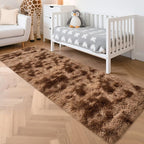 2x8 ft Plush Brown Tie Dye Rug Runner High Pile Fluffy Soft Bedside Rug Fuzzy - Image 4