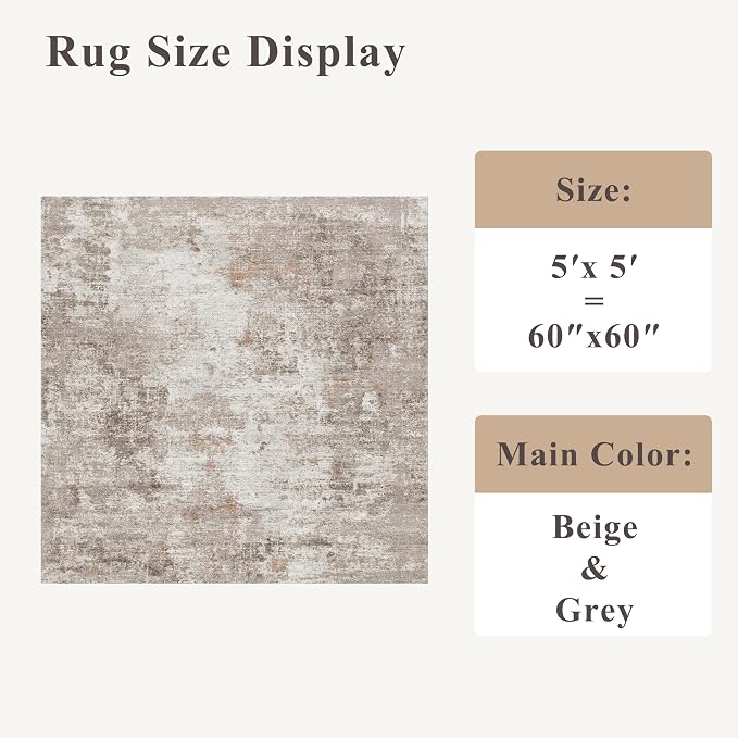 5x5 Square Entryway Rug Washable – Non-Slip Small Area Rug - Image 2