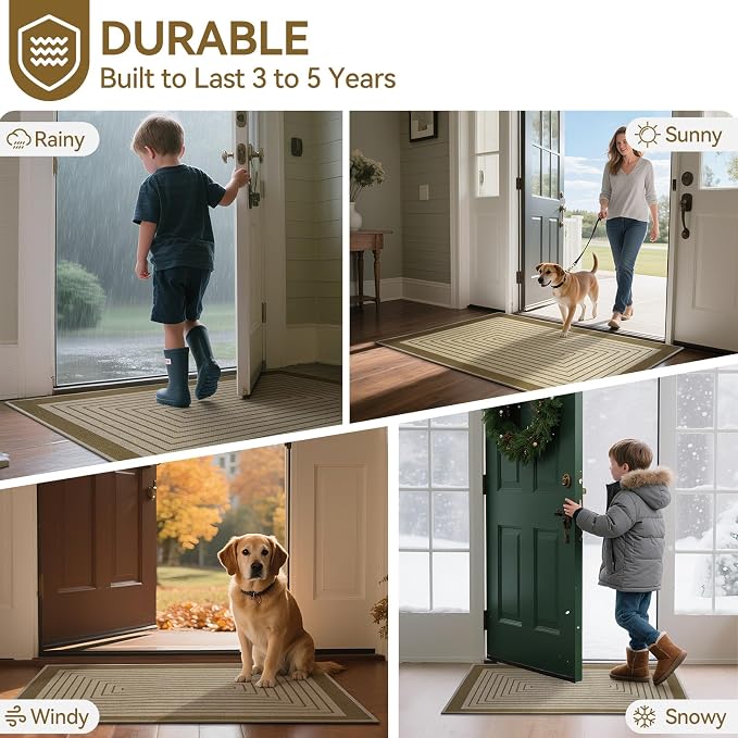 Front Door Mat 24''x35'', Absorbent Dirt Resist Washable Non Slip Low-Profile - Image 9