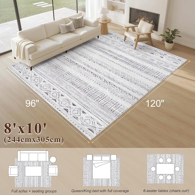 cotiled 8x10 Area Rugs Living Room Rug: Washable Boho Rugs - Image 2