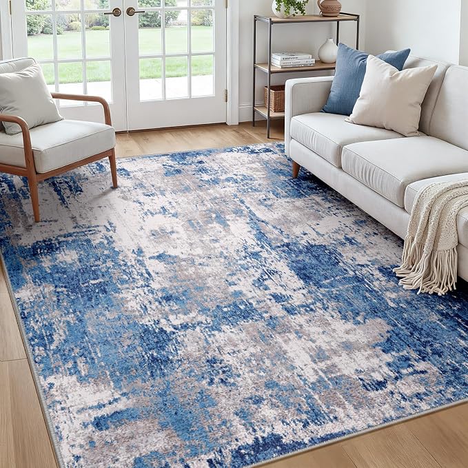 RELEANY Washable Area Rugs Square 7ft Non-Slip Modern Abstract Soft by RELEANY