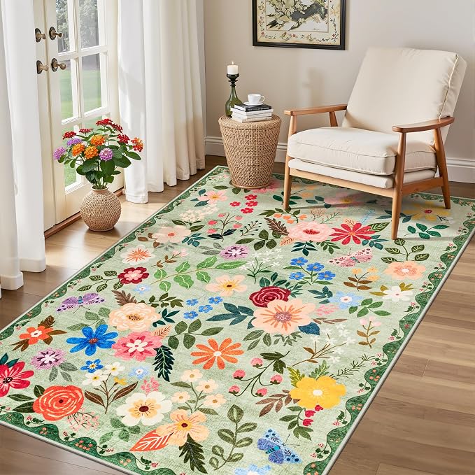 Area Rug Living Room Rugs: Floral 3x5 Washable Rug Vintage Soft Boho Non-Slip - Image 4