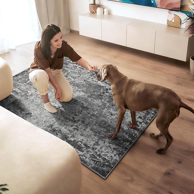 Entryway Rug 3x6 Black Bedroom Area Rug Washable Non Slip Abstract Boho Rugs - Image 3