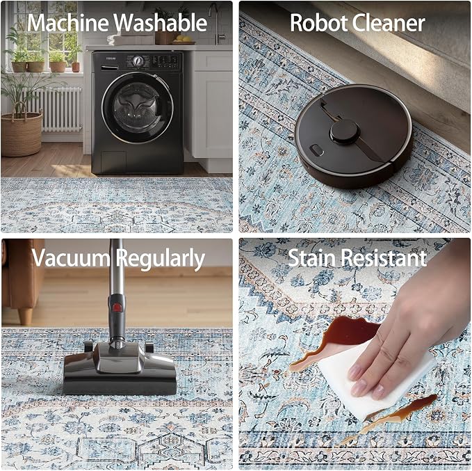 DCX Blue 5x7 Rug, Machine Washable Stain Resistant Kid & Pet Friendly - Image 5