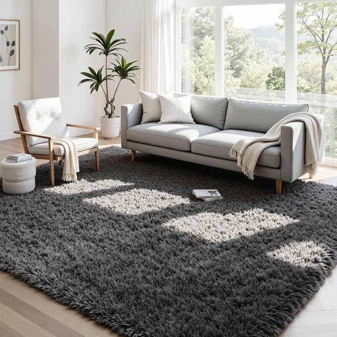 4x6 Area Rugs for Living Room Rug: Soft Fluffy Shag Gray Rugs for Bedroom - Image 2