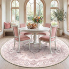 RELEANY Area Rugs Round 7ft Washable Non-Slip, Floral Vintage Distress by RELEANY