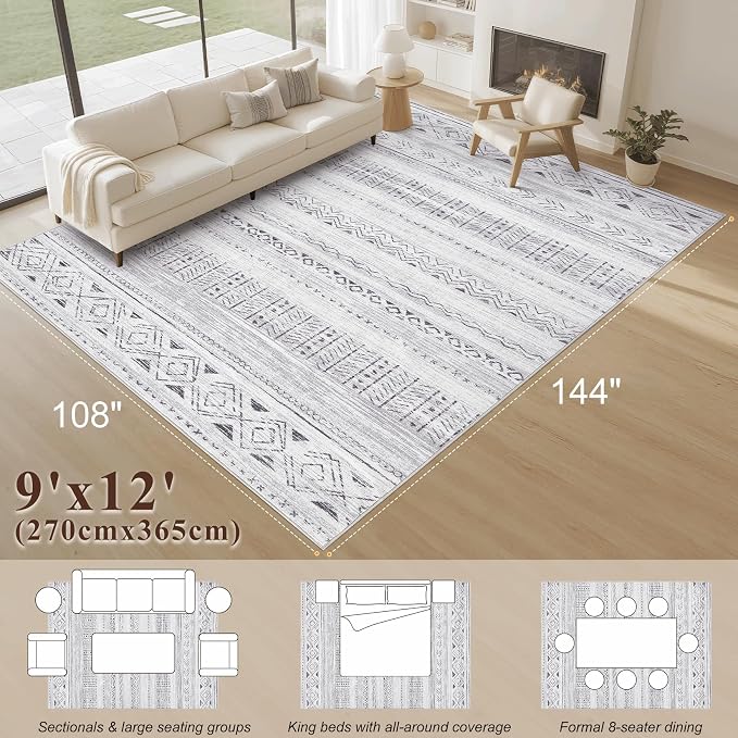 cotiled 9x12 Area Rugs Living Room Rug: Washable Boho Rugs - Image 2