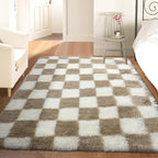 KICMOR 3x5 Rugs for Bedroom Bedside, Soft Fluffy Checkered Shag Area Rug Small - Image 3