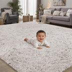 Area Rug for Living Room Bedroom: 5x7 White Soft Fluffy Shag Upgrade Non-Slip by PLHXFRSoftAreaRugs