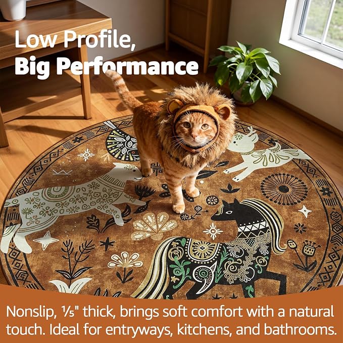 jinchan 5R Cute Round Rug Kids Washable Fun Rug Earthy Brown Starlit Boho - Image 4