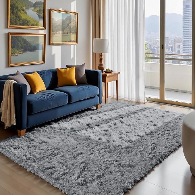 yongyangjuxin Fluffy Rug Shag Area Rug, Light Grey 6x9 Area Rugs - Image 3