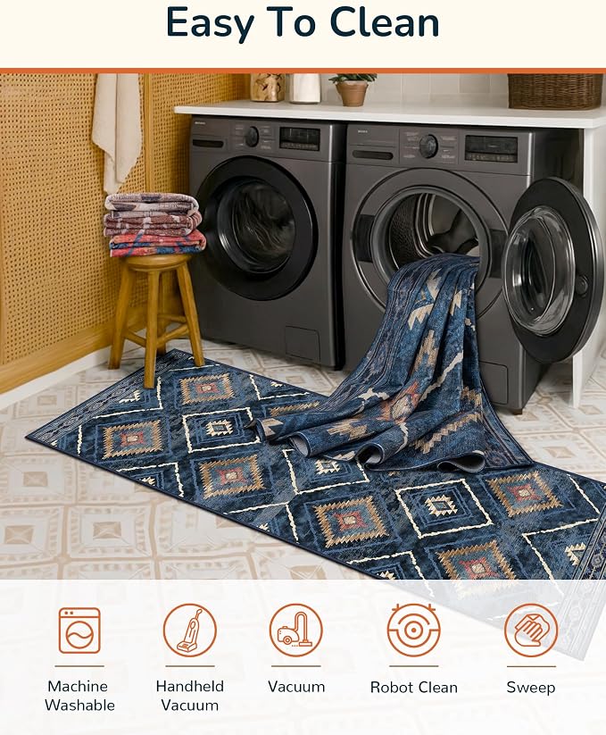Area Rug 2x3 Rug Machine Washable Non-Slip Low Pile Print Pattern Western Rug - Image 4