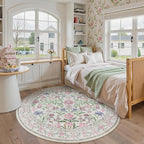 Wonnitar Floral Washable Round Rugs 6ft, Ultra-Thin Non Slip Boho Carpet - Image 2
