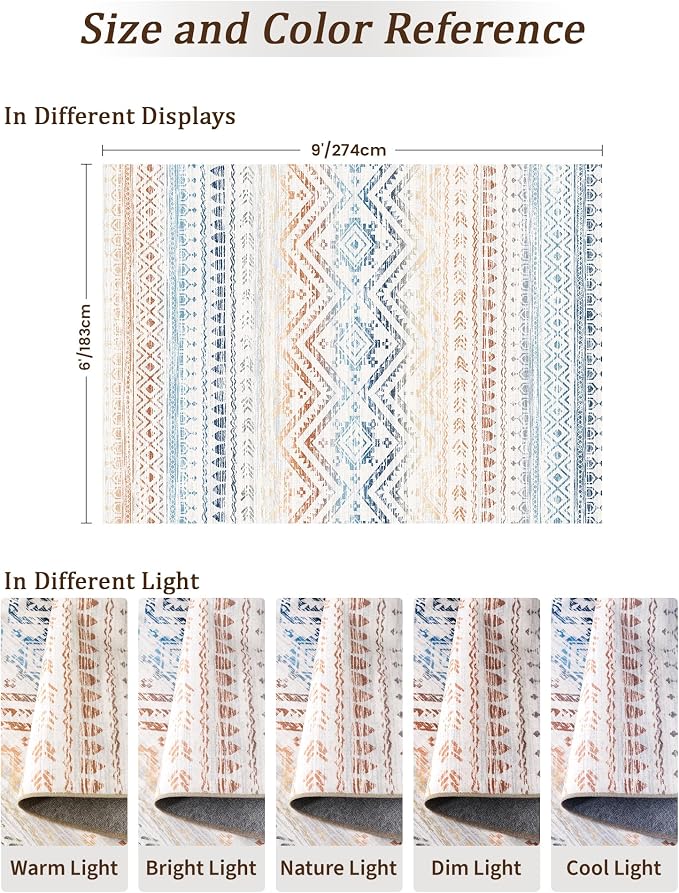Miukiki 6x9 Area Rug for Living Room Moroccan Washable Rugs Non Slip Indoor - Image 2