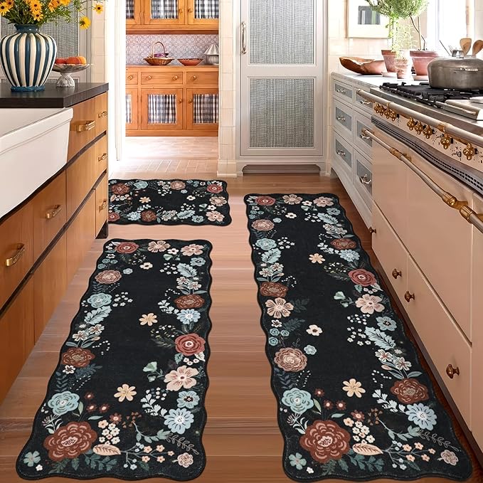 Homcomoda Kitchen Mats for Floor 3PC, Floral Washable Kitchen Rugs Non Slip - Image 3