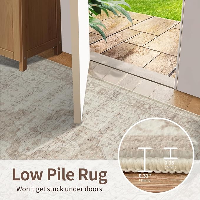 Rugxara Washable Area Rug for Living Room, Vintage Neutral Boho Rugs for Office - Image 7