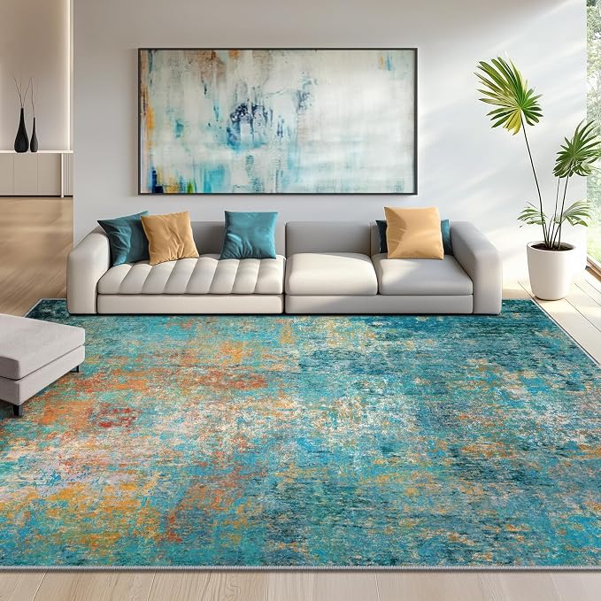 RELEANY Washable Area Rugs 10'x14 Non-Slip Modern Abstract Soft - Image 2