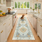 RELEANY Area Rugs Runner 2'6"x8' Washable Non-Slip, Floral Vintage Distress by RELEANY