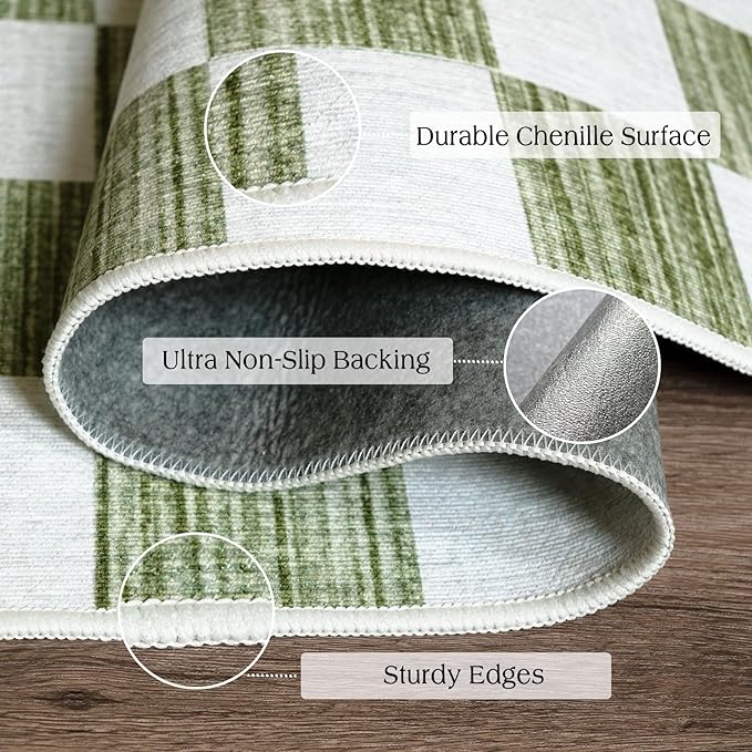 Green White Checkered Entry Rug - Image 2