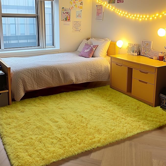 ONASAR Yellow Rugs for Living Room Bedroom, 5x8 Fluffy Bedside Area Rug - Image 8