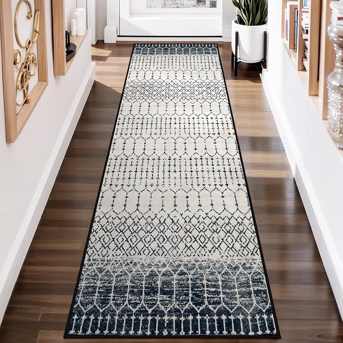 Lahome Moroccan Hallway Runner Rug, Washable Black 2x8 Rug Runner Ultra-Thin by Lahome