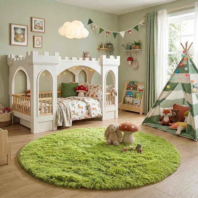 Grass Green Round Rugs 5Ft for Bedroom, Fluffy Shaggy Circle Area Rugs for Kids - Image 5