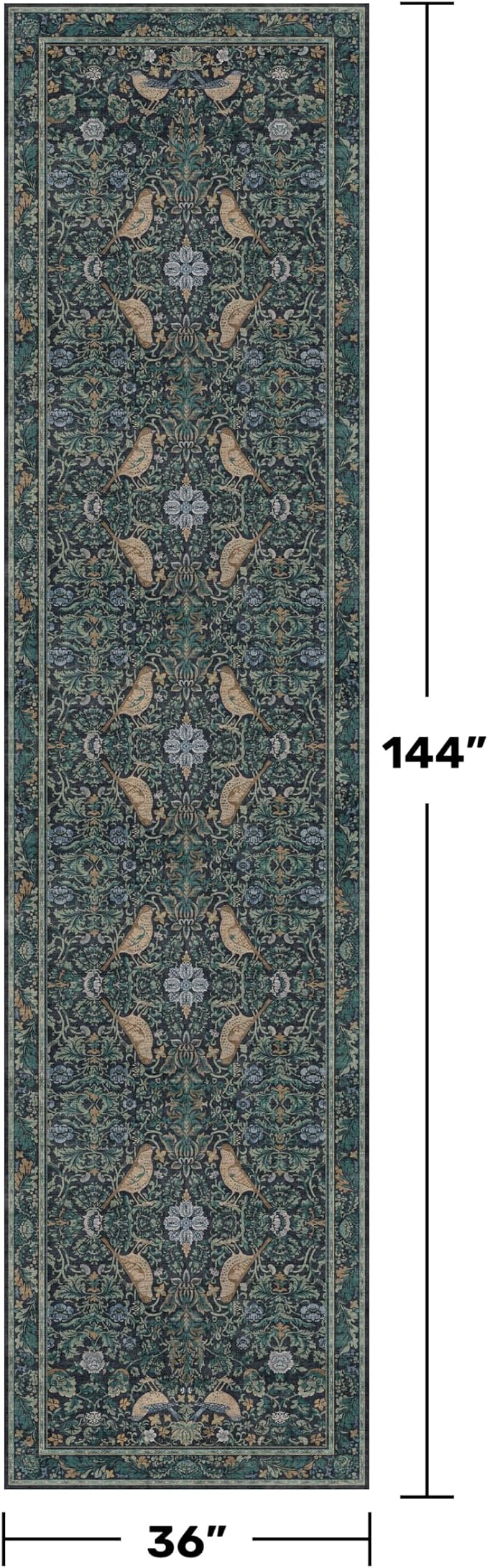 Vintage 3x12 Wide Hallway Runner Rug, Washable Extra Long Runner Rugs - Image 2
