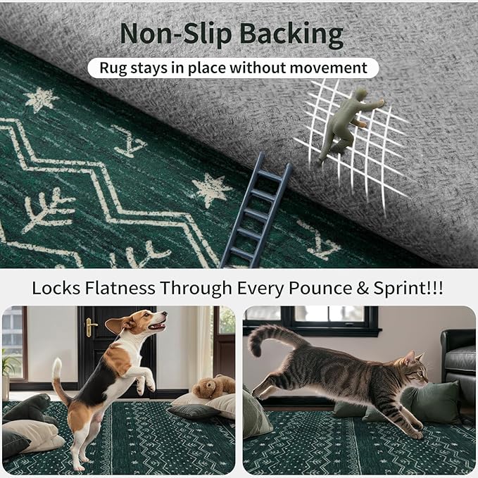 SERISSA 9x12 Area Rugs for Living Room, Washable Non-Slip Dark Green Boho Rug - Image 5
