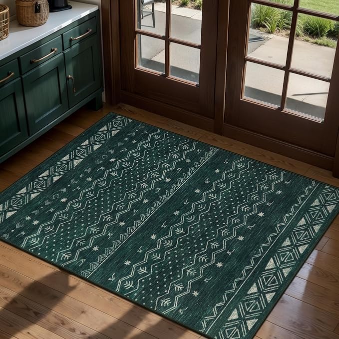 SERISSA 2x3 Rugs for Entryway, Washable Non-Slip Dark Green Small Area Rug by SERISSAHomeDecorCollection