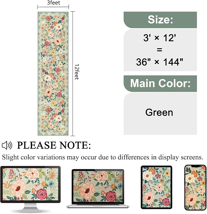 DUKINO 3x12 Washable Runner Rug, Non Slip Soft Floral Hallway Runner Rug - Image 2