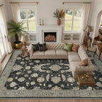 9x12 Area Rug for Living Room-Vintage Farmhouse Boho Floral Washable Stain - Image 5