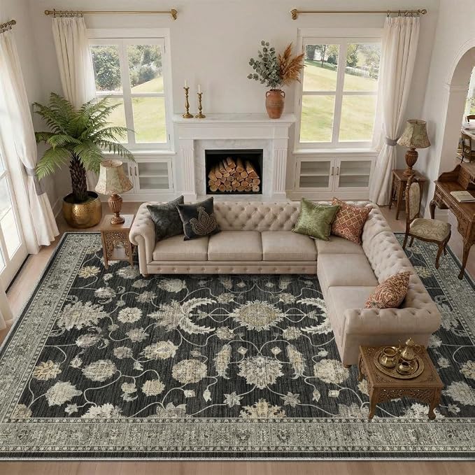 6x9 Area Rug for Living Room-Vintage Farmhouse Boho Floral Washable Stain - Image 5