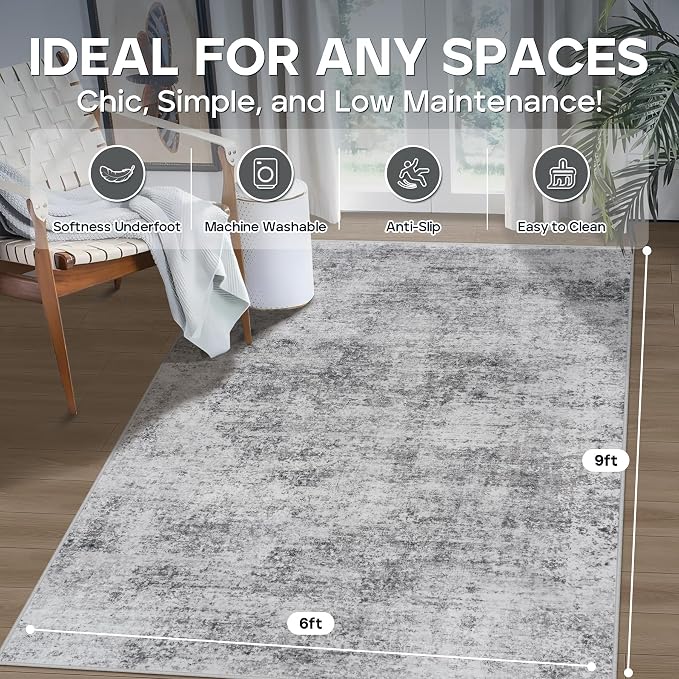 6x9 Area Rugs for Living Room Rug Washable: Modern Rug for Dining Room Bedroom - Image 2