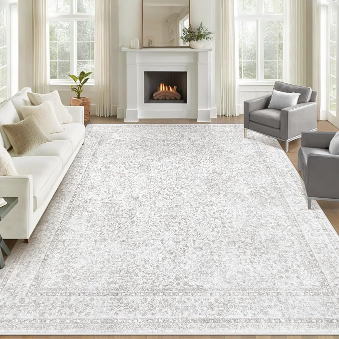9x12 Area Rugs for Living Room: Washable Large Vintage Floral Rug Low Pile by LOSBULAKE