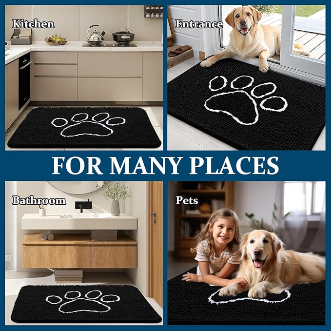 OLANLY Dog Door Mat for Muddy Paws 34x21, Paw Print Design, Absorbs Moisture - Image 8