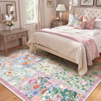 LIVEBOX 5 x 7 Pink Rugs for Bedroom Girls, Soft Patchwork Pink Rug for Living - Image 3