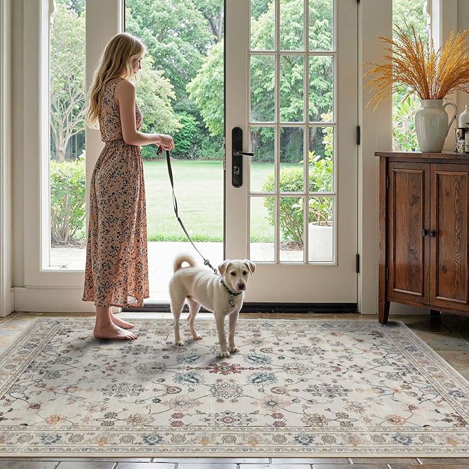 Rugxara Floral Rug for Entryway Bedroom, 3x5 Washable Area Rug, Vintage Boho - Image 3